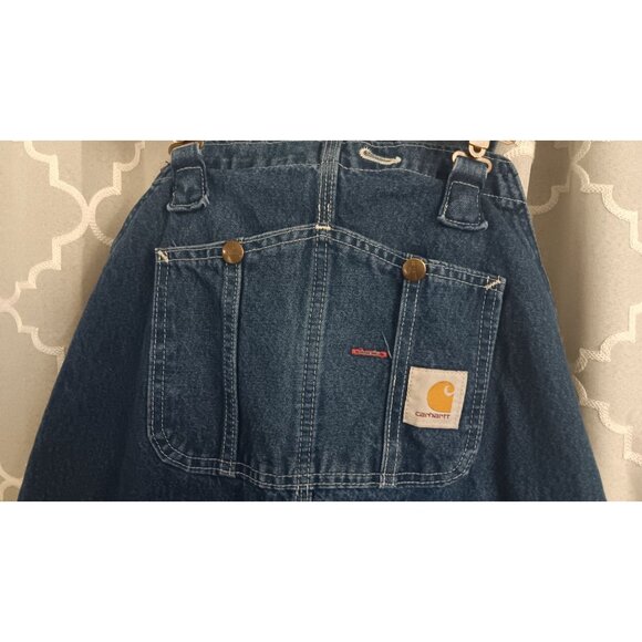 Carhartt Loose Fit 42x32 Blue Denim Carpenter Outdoor Work Farmer Overalls - Picture 2 of 8